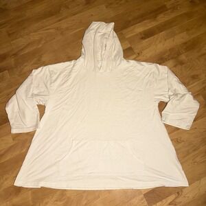 Bryn Walker Cream Hooded Sweatshirt XL Made in USA 3/4 Dolman Sleeves
